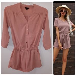 Fun Comfy Coral Pink Button Up Summer Romper Overalls  Size Medium●